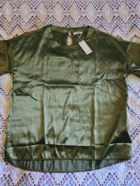 EKOUAER Women’s Blouse Green Silky Material Relax Work Party Date Dressy